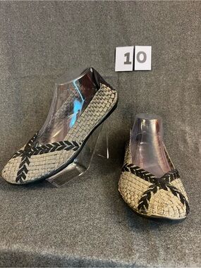 bernie mev. Woven Straw Ballet Flats with Black Trim